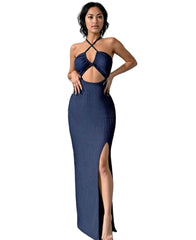 Cut-Out Maxi Dress - Elegant Halter Slit Dress