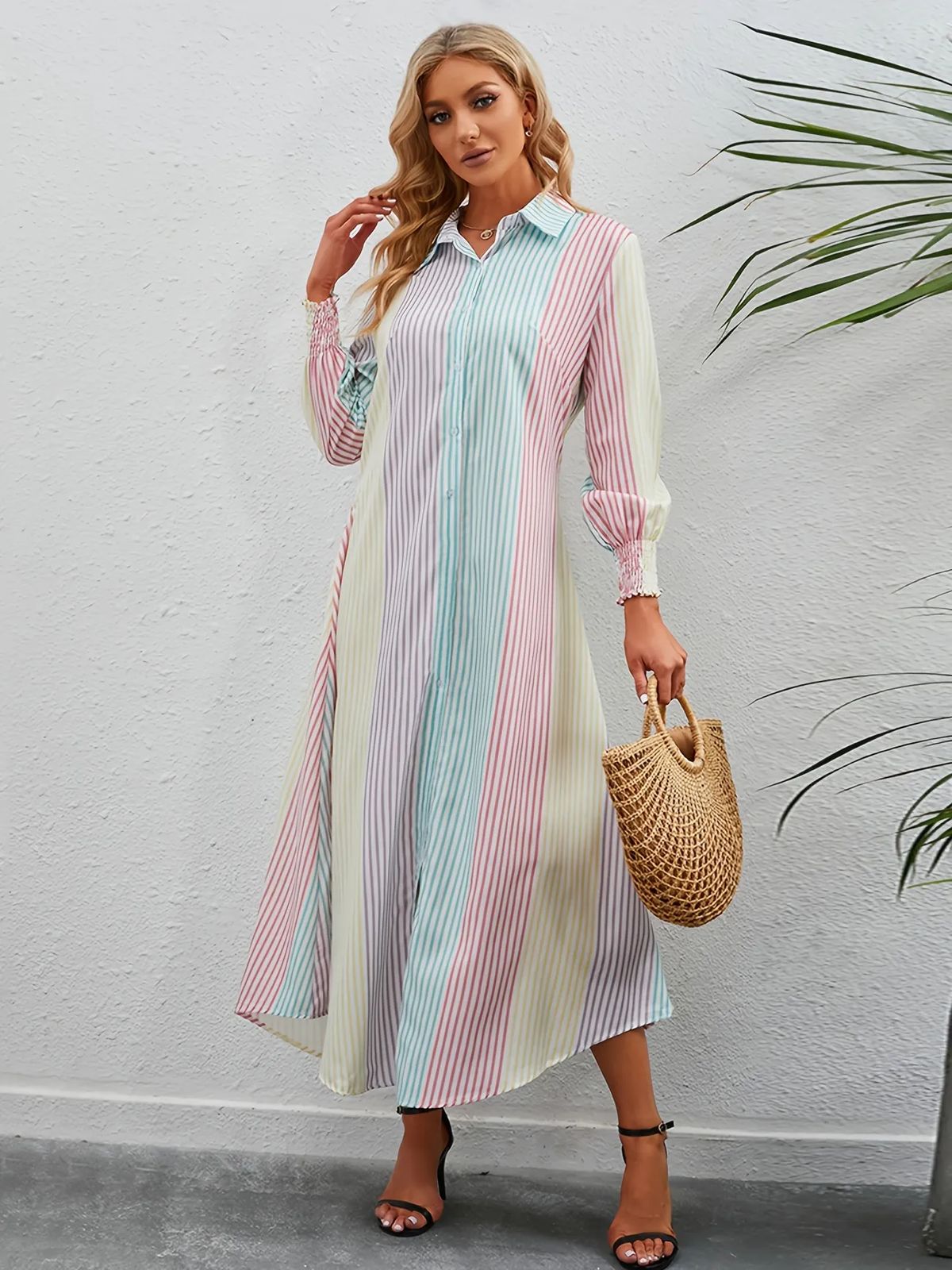 Vibrant Loose-Fit Striped Long Shirt Dress – Stylish & Comfortable
