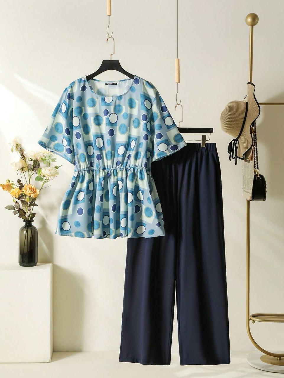 Modern Floral Peplum Blouse & Comfy Wide-Leg Pants