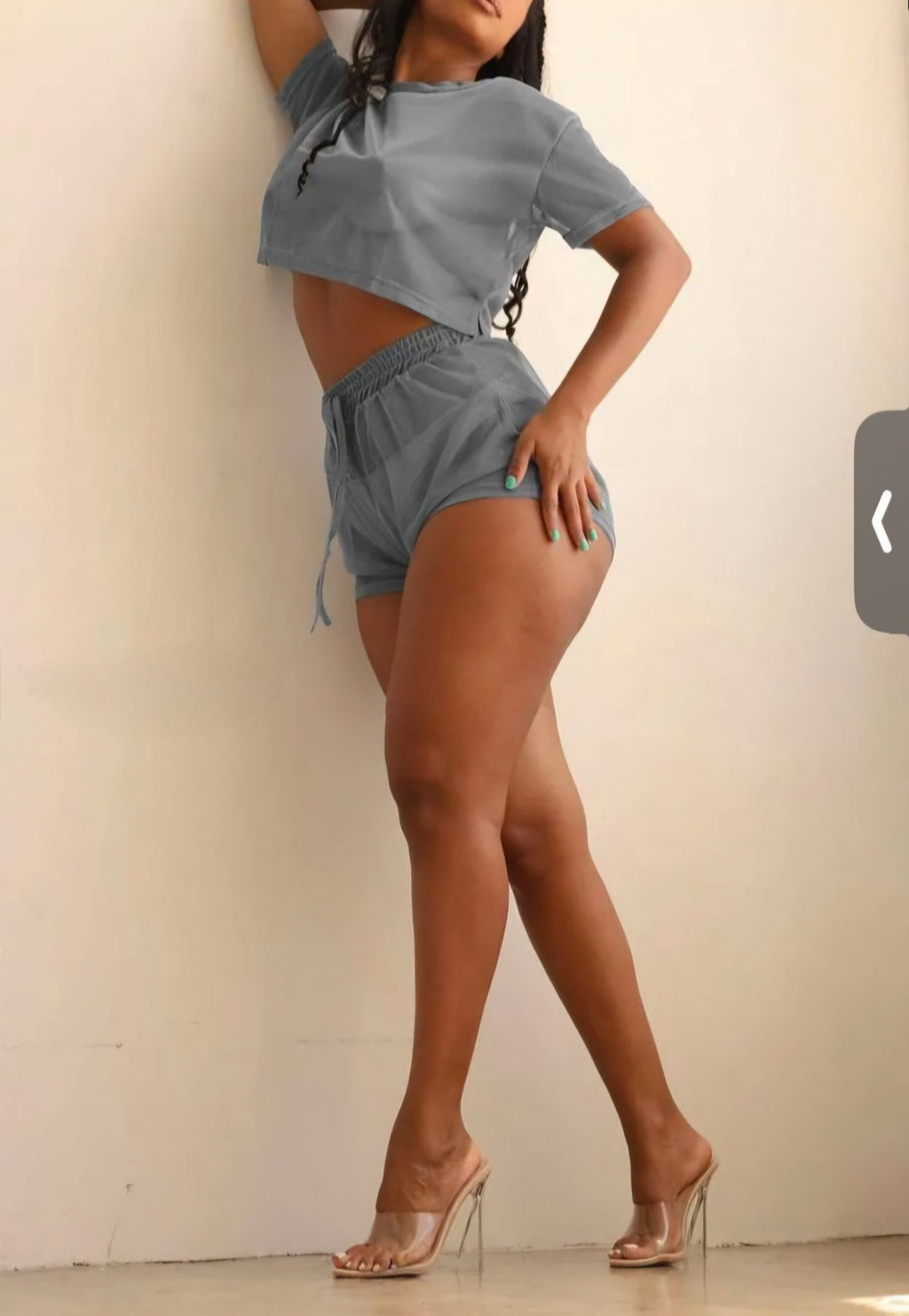 Mesh Sheer Crop Top and Shorts Matching Set