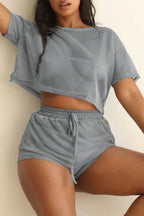 Mesh Sheer Crop Top and Shorts Matching Set
