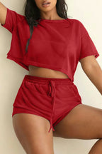 Mesh Sheer Crop Top and Shorts Matching Set