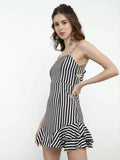 Striped A-line Mini Spaghetti Strap Dress