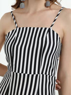 Striped A-line Mini Spaghetti Strap Dress