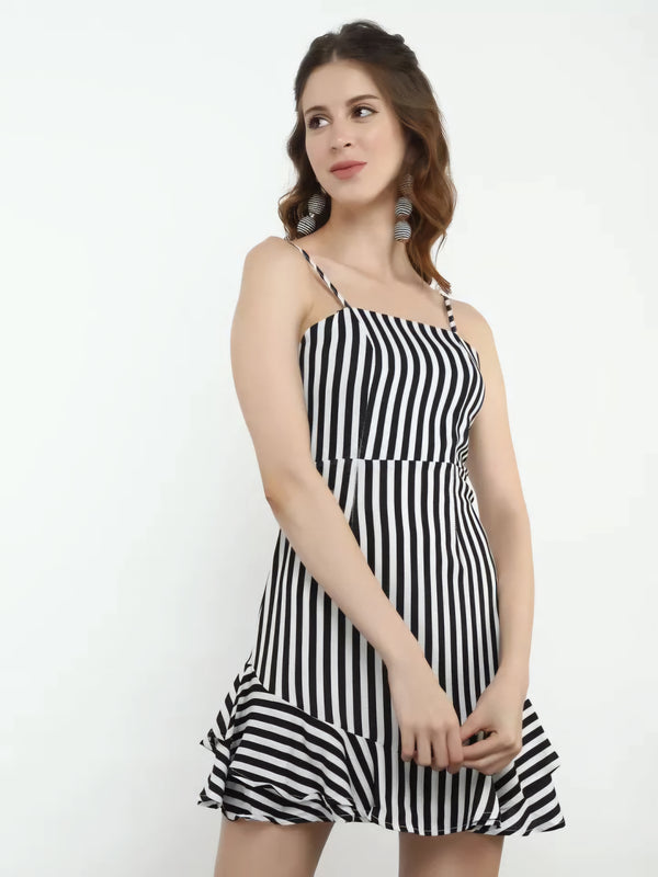 Striped A-line Mini Spaghetti Strap Dress