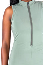 Zip Up Fitted Ruched Sleeveless Unitard
