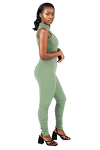 Zip Up Fitted Ruched Sleeveless Unitard