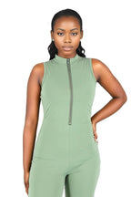 Zip Up Fitted Ruched Sleeveless Unitard