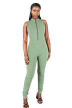 Zip Up Fitted Ruched Sleeveless Unitard