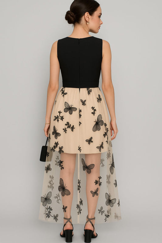 Butterfly Embroidered Maxi Dress - Sleeveless Elegant Gown