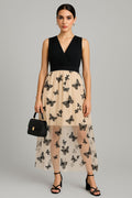 Butterfly Embroidered Maxi Dress - Sleeveless Elegant Gown