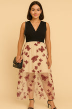 Butterfly Embroidered Maxi Dress - Sleeveless Elegant Gown