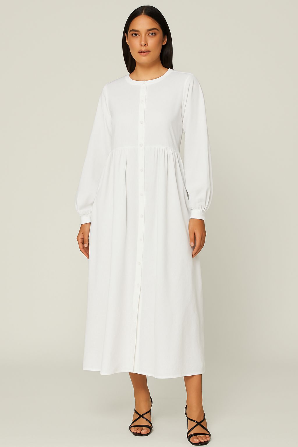 Round Neck Button-Up Maxi Dress – Classic, Elegant & Chic Style