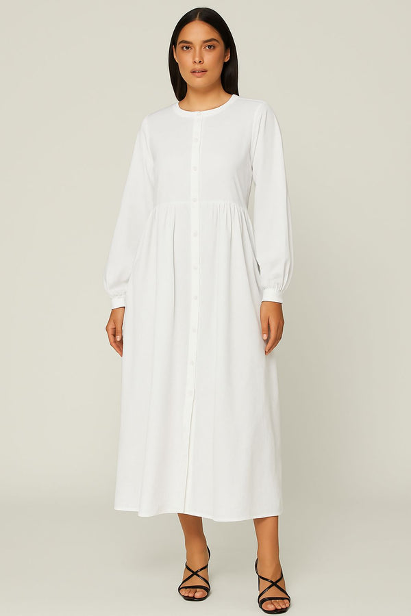 Round Neck Button-Up Maxi Dress – Classic, Elegant & Chic Style