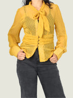 Sheer Dotted Tie Bow Blouse