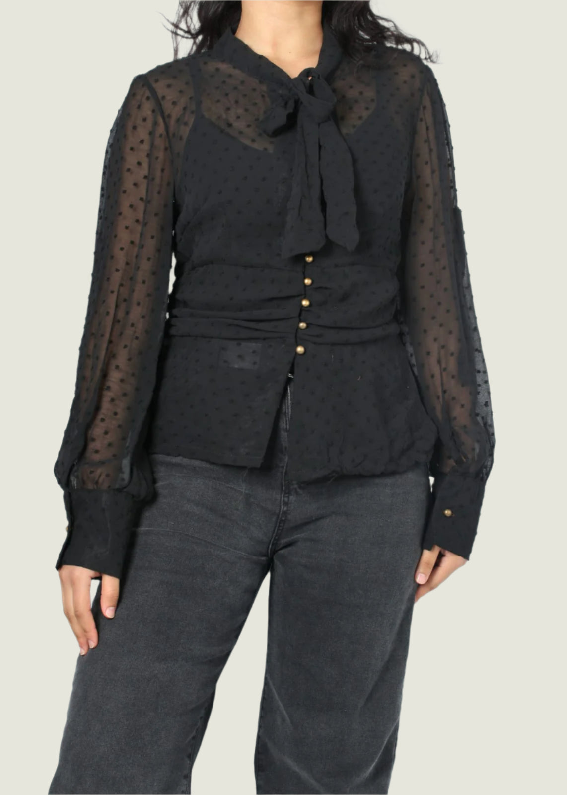 Sheer Dotted Tie Bow Blouse