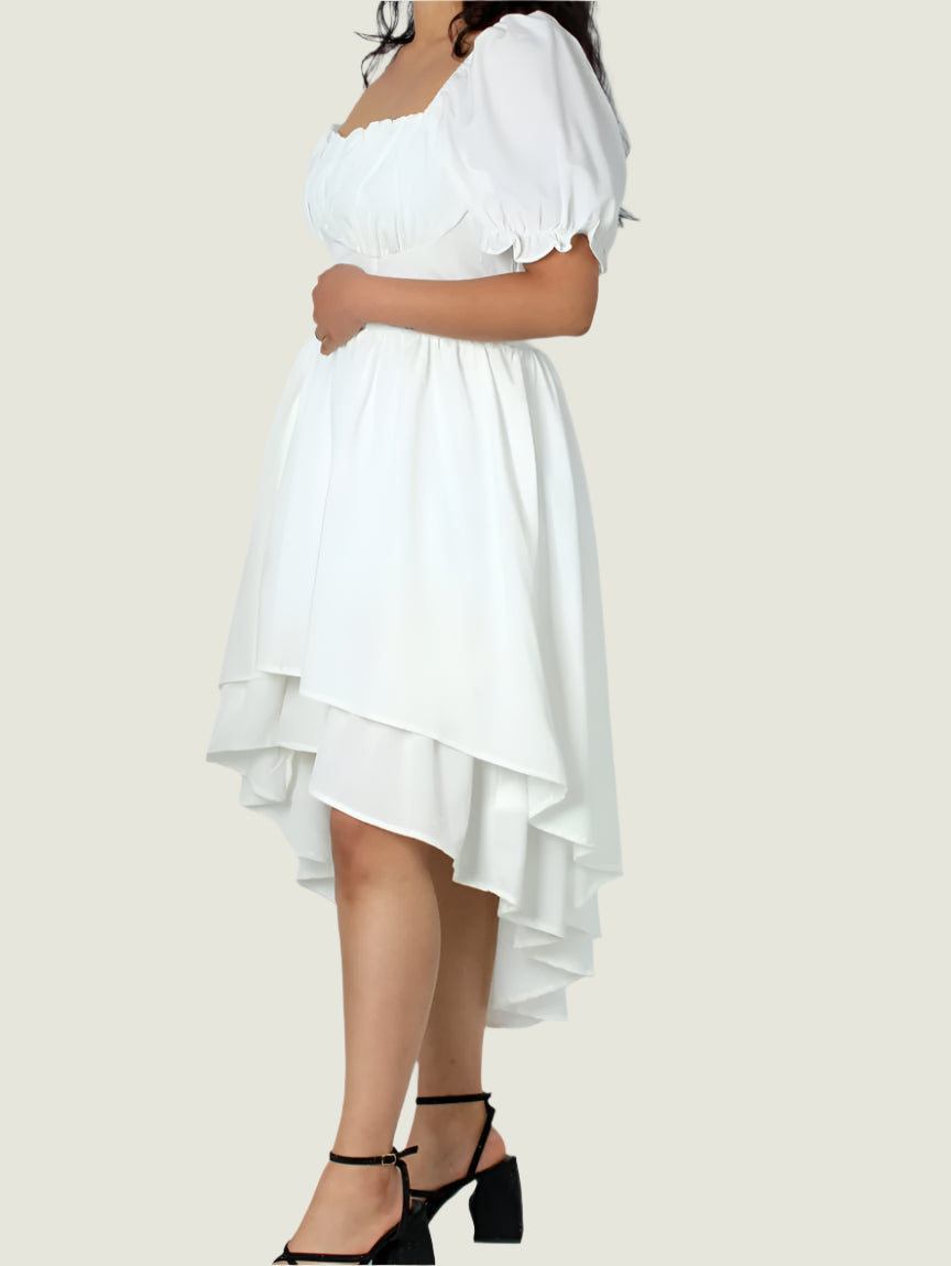 White High-Low Two Layer Curve Dress