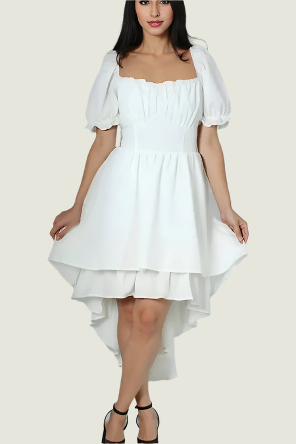 White High-Low Two Layer Curve Dress