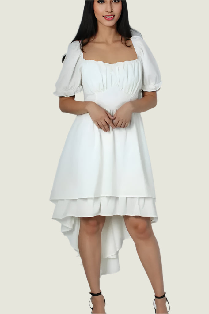 White High-Low Two Layer Curve Dress