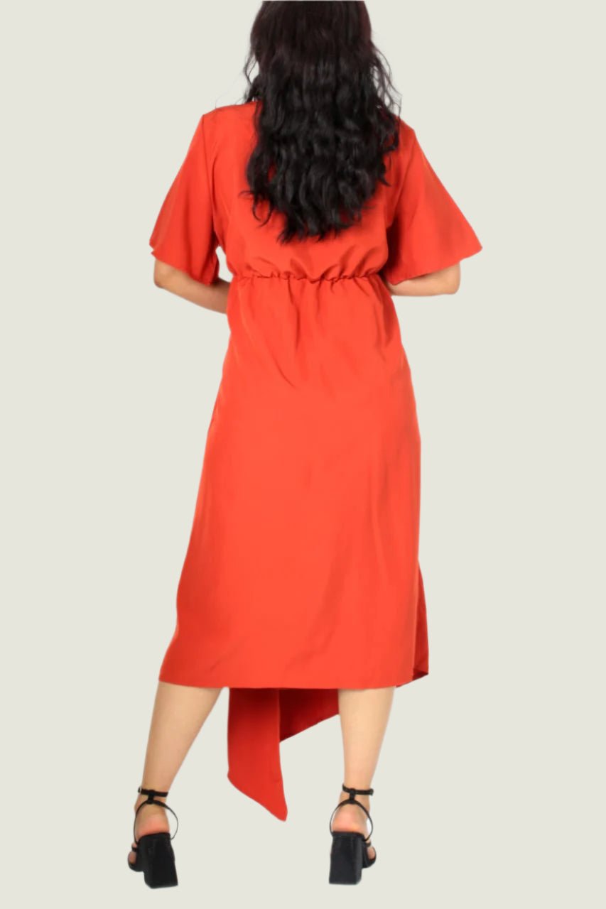 Elegant Wrap Style Midi Dress - Flutter Sleeves