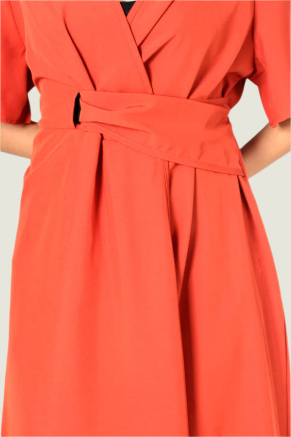 Elegant Wrap Style Midi Dress - Flutter Sleeves