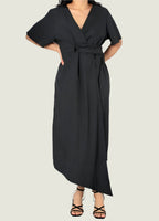 Elegant Wrap Style Midi Dress - Flutter Sleeves
