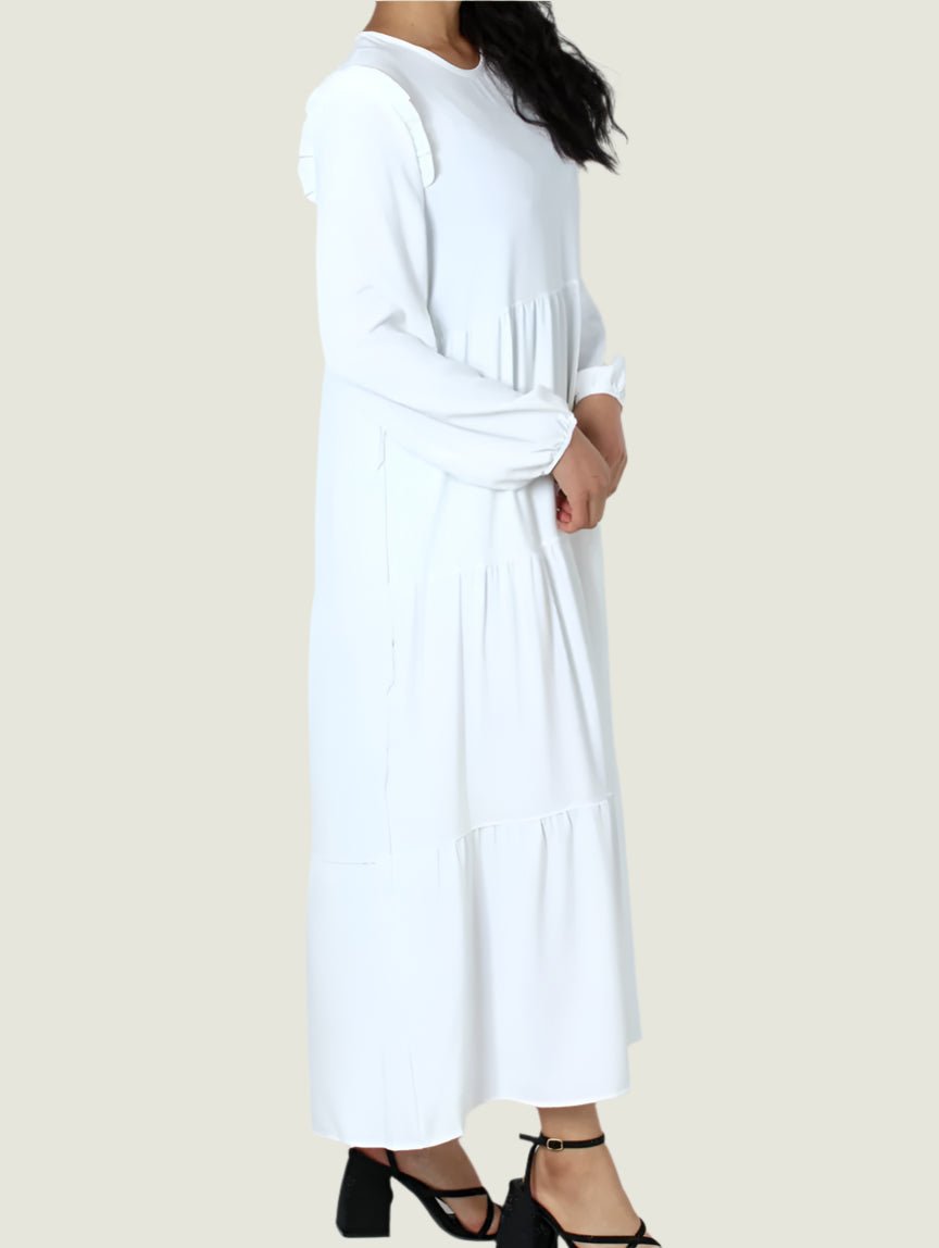 Frill Shoulders Tier Flowy Midi Dress