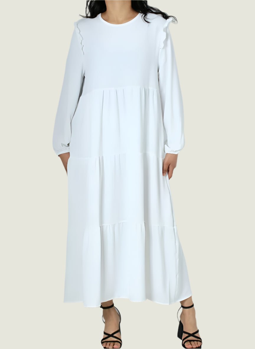Frill Shoulders Tier Flowy Midi Dress