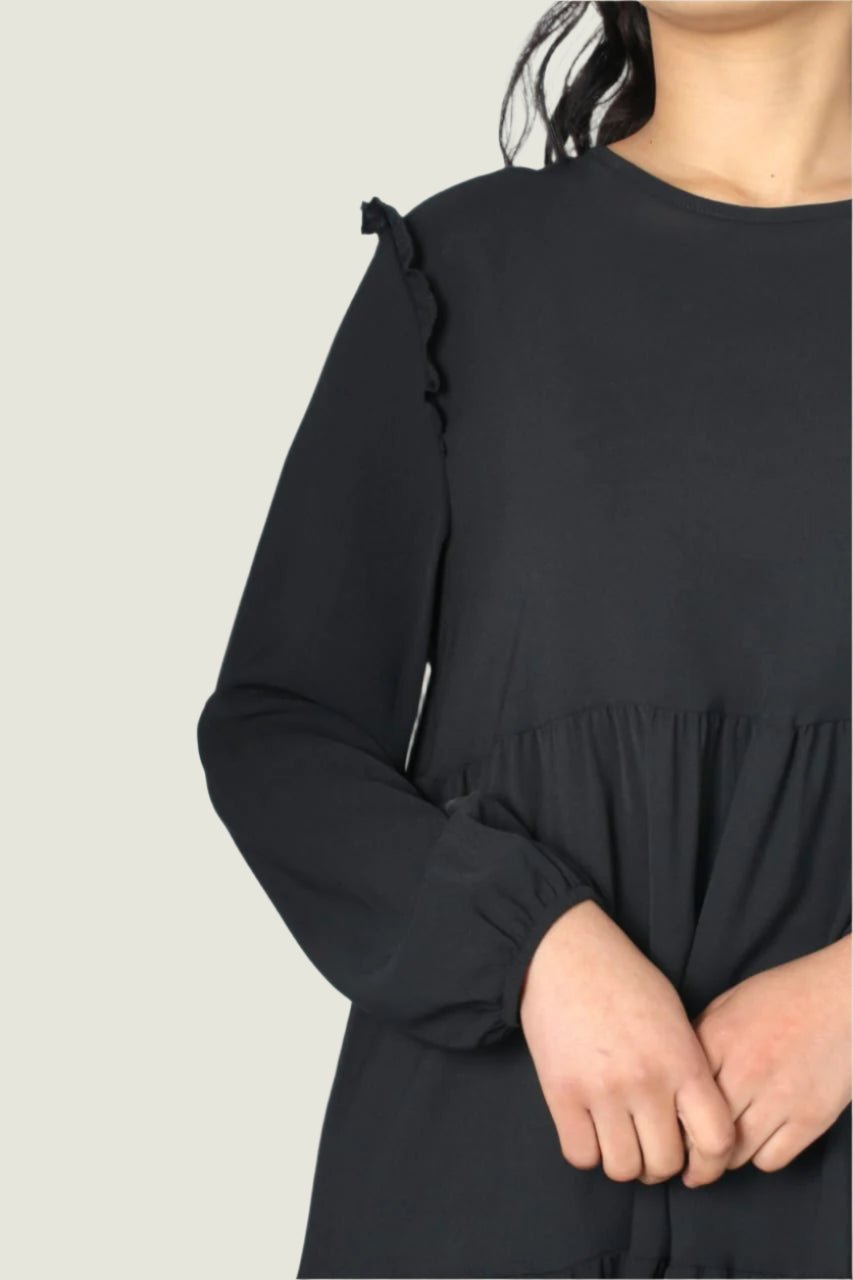 Frill Shoulders Tier Flowy Midi Dress