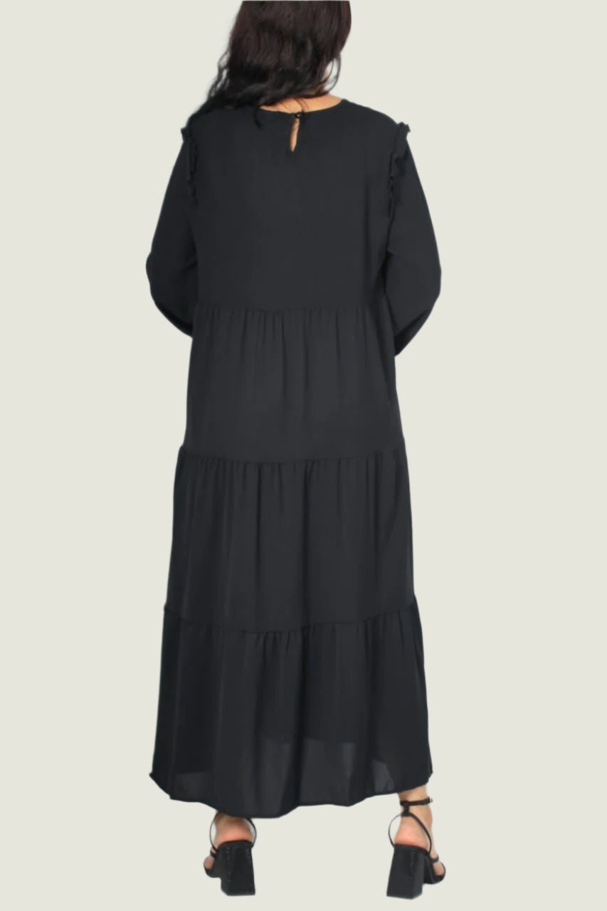 Frill Shoulders Tier Flowy Midi Dress