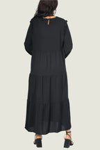 Frill Shoulders Tier Flowy Midi Dress
