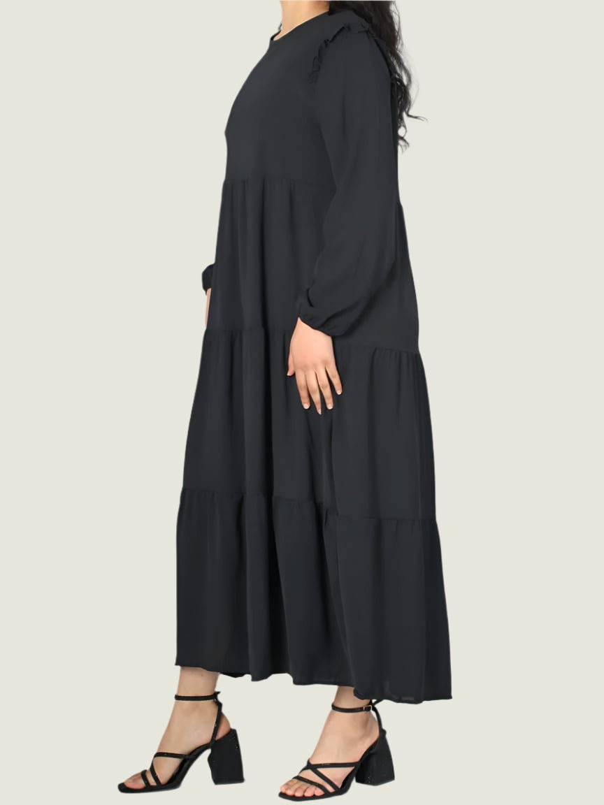 Frill Shoulders Tier Flowy Midi Dress