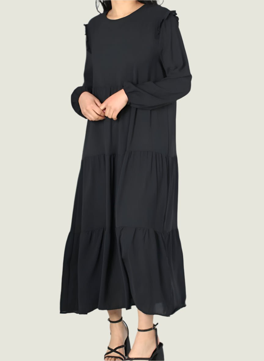 Frill Shoulders Tier Flowy Midi Dress