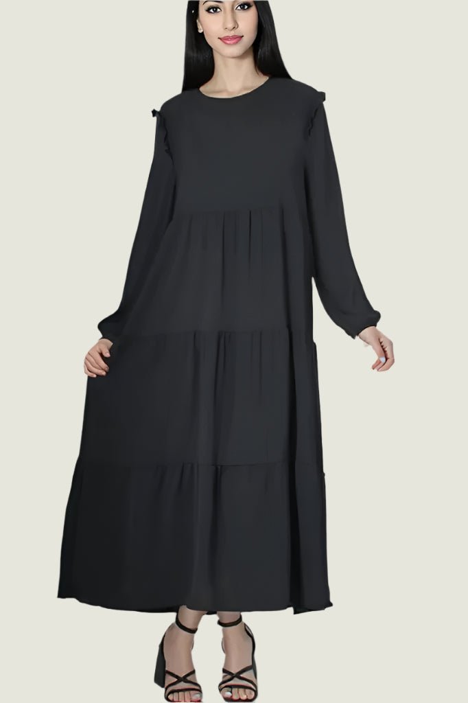 Frill Shoulders Tier Flowy Midi Dress