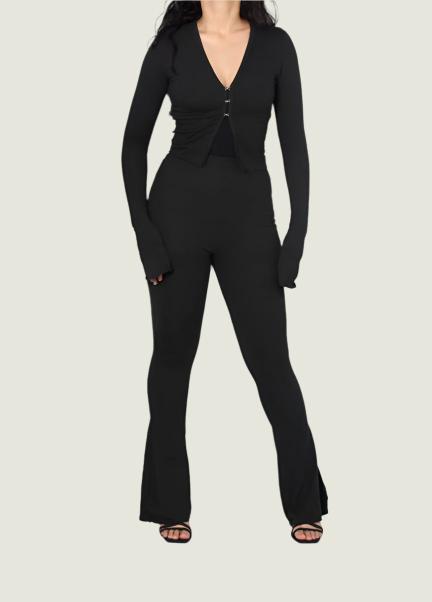 Trendy Flare Sleeve Crop Top & Wide Leg Pants Set