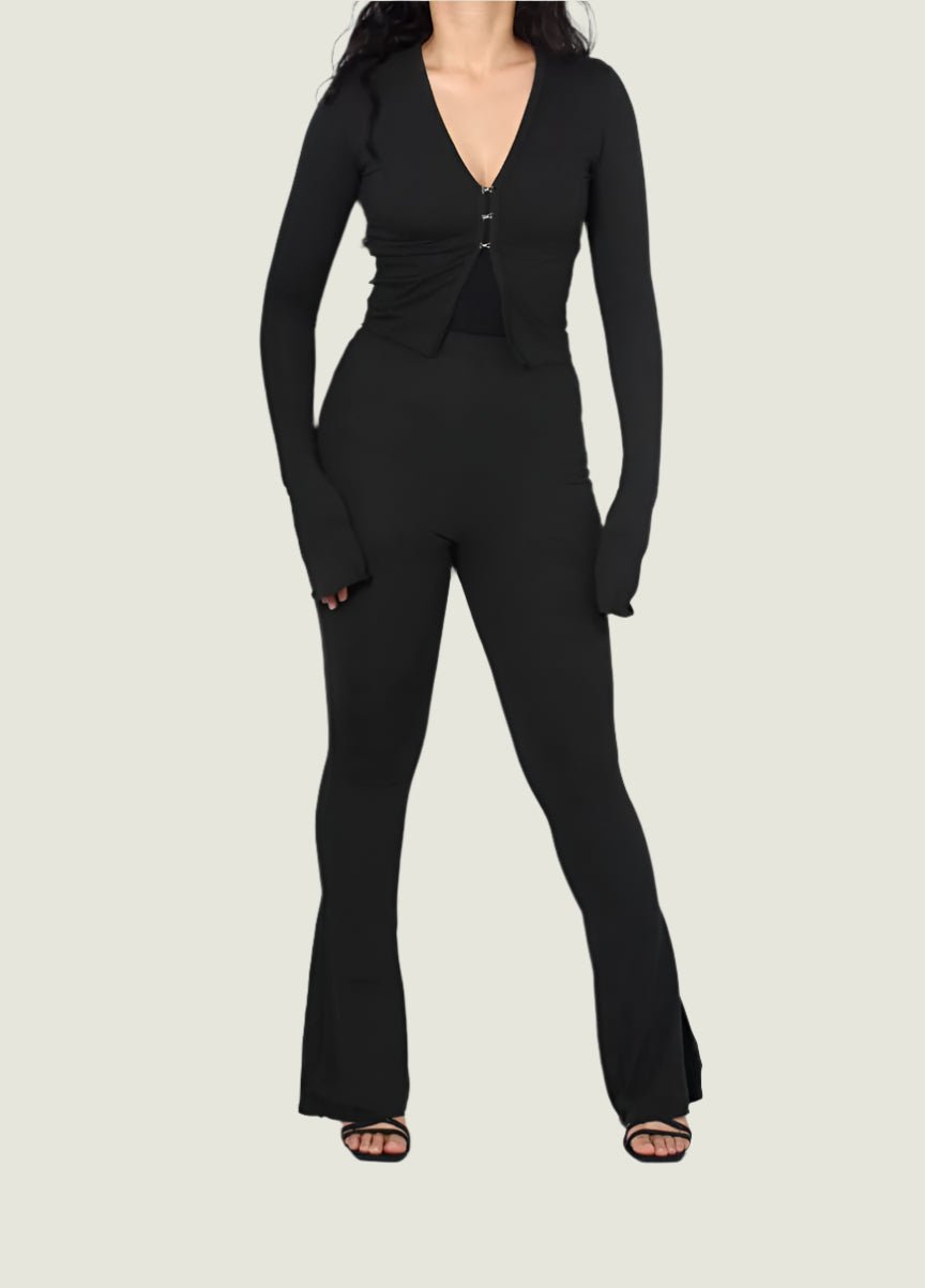 Trendy Flare Sleeve Crop Top & Wide Leg Pants Set