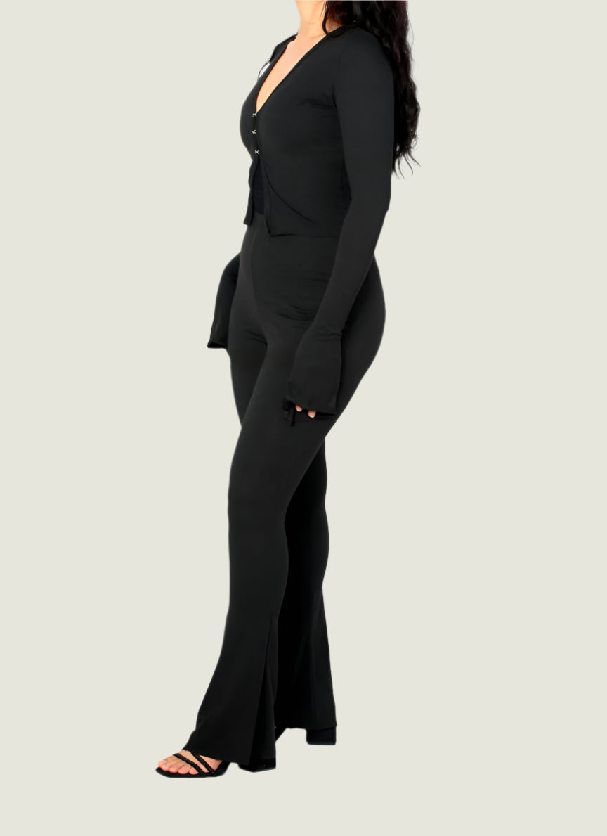 Trendy Flare Sleeve Crop Top & Wide Leg Pants Set