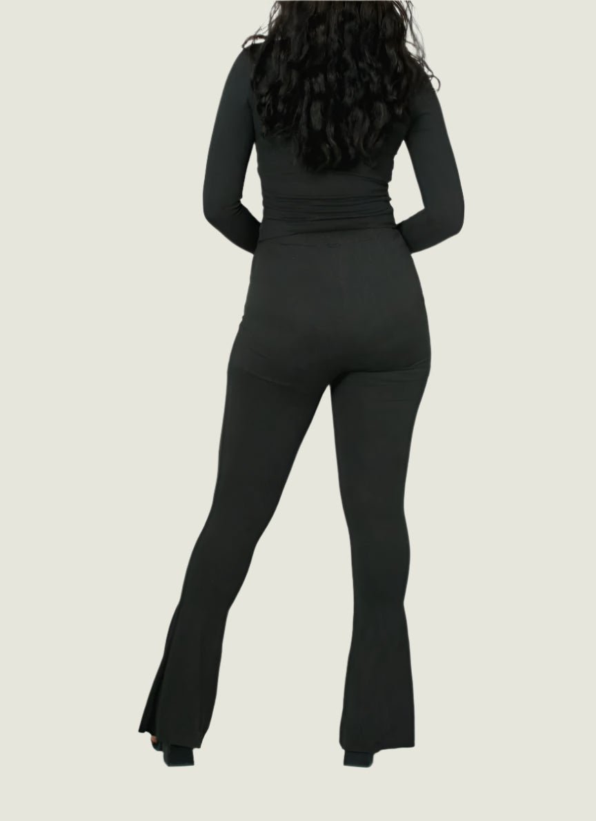 Trendy Flare Sleeve Crop Top & Wide Leg Pants Set