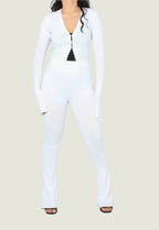 Trendy Flare Sleeve Crop Top & Wide Leg Pants Set