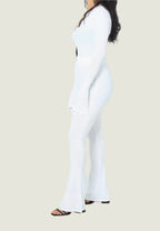 Trendy Flare Sleeve Crop Top & Wide Leg Pants Set