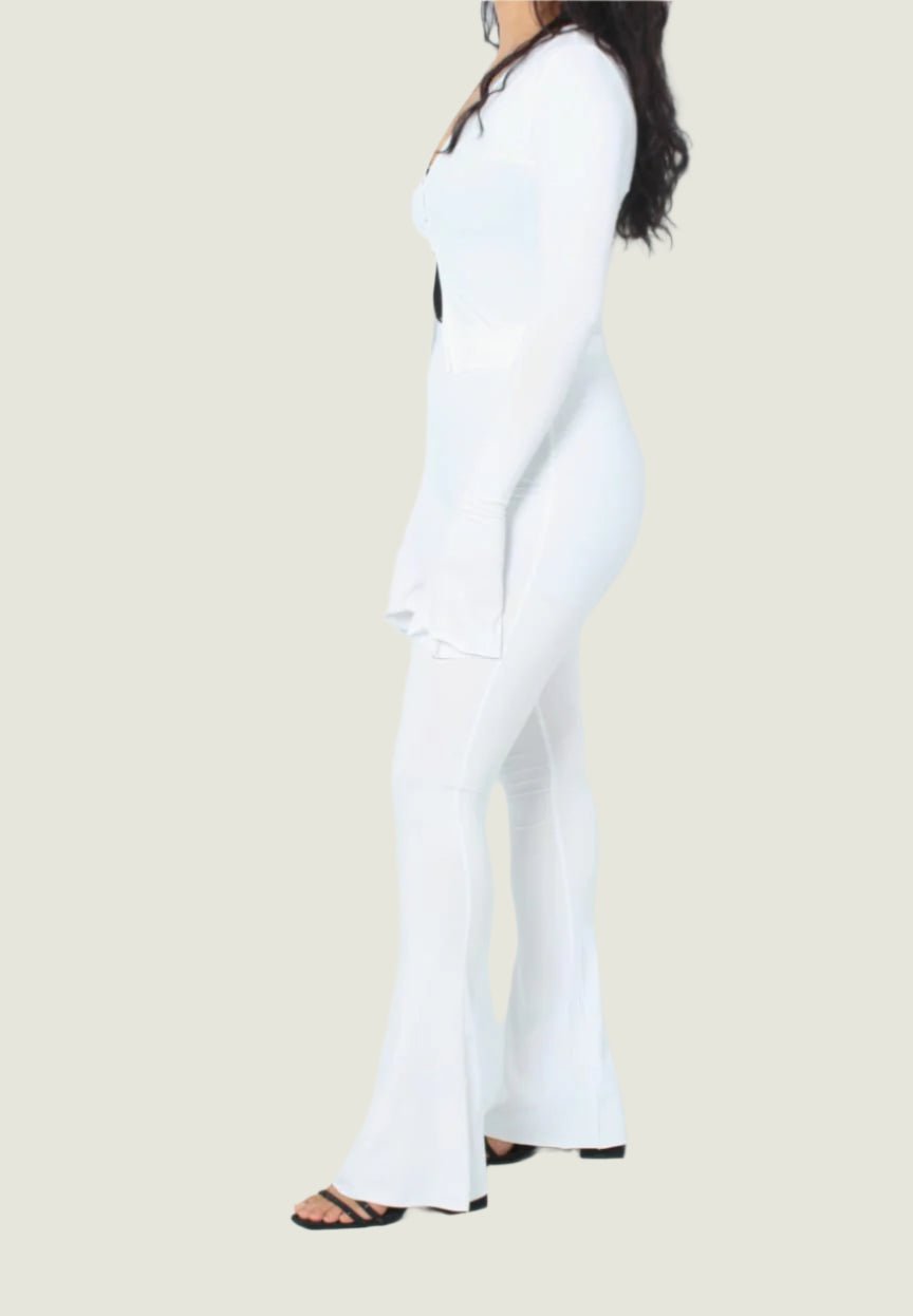 Trendy Flare Sleeve Crop Top & Wide Leg Pants Set