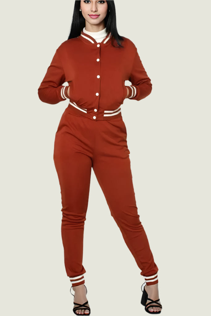 Crop Jacket With Tracksuit Two Piece Set