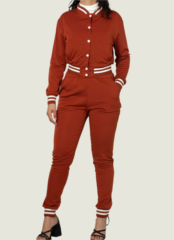 Crop Jacket With Tracksuit Two Piece Set