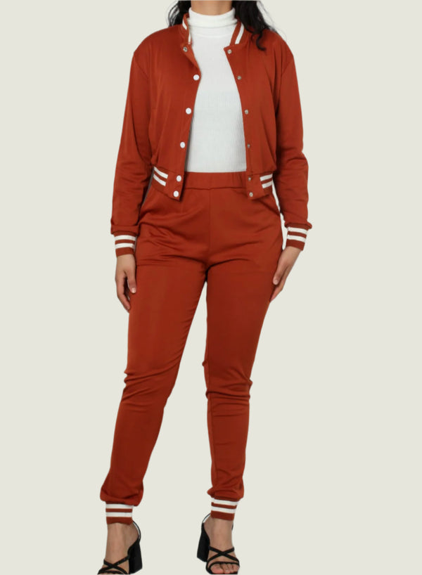 Crop Jacket With Tracksuit Two Piece Set