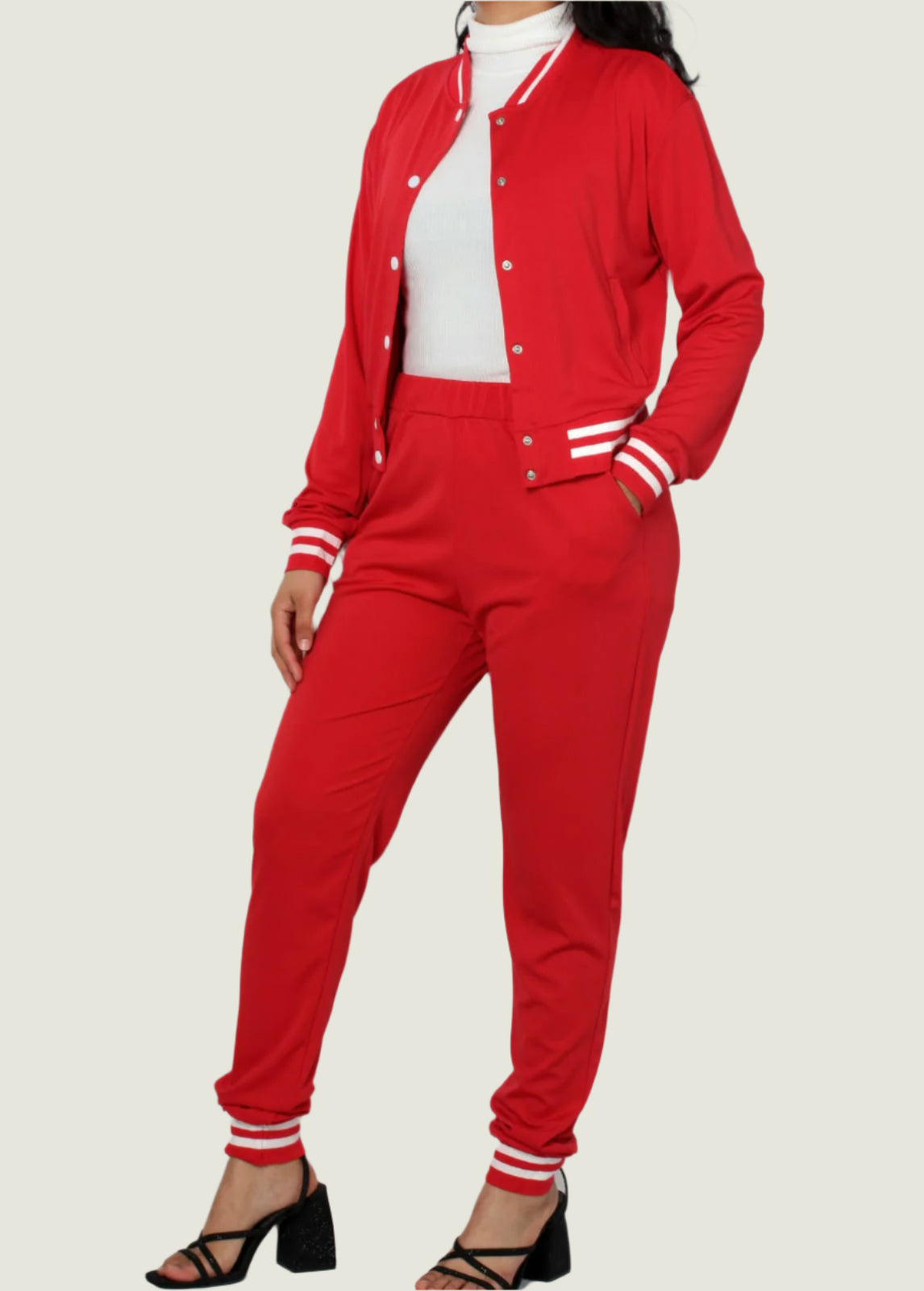 Crop Jacket With Tracksuit Two Piece Set
