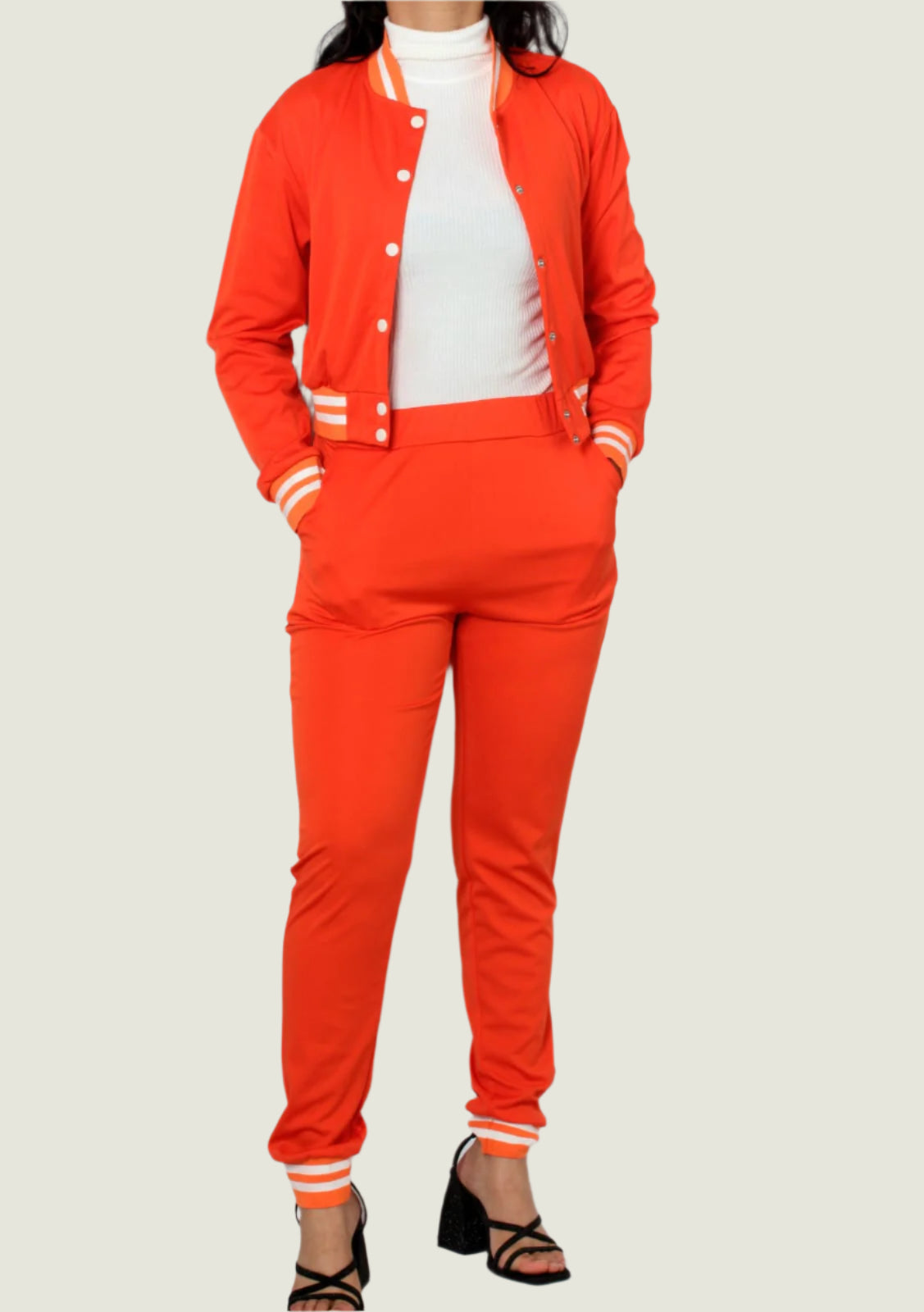 Crop Jacket With Tracksuit Two Piece Set