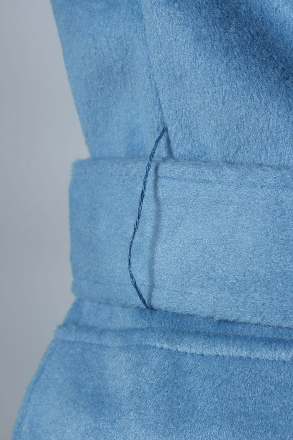 Women’s Sky Blue Belted Wool-Blend Coat –  Elegant Winter Outerwear