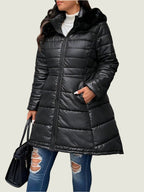 Shiny Puffer Jacket with Detachable Fur on Hood