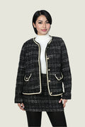 Elegant Pearl Trim Tweed Skirt Suit Set – 2-Piece Jacket and Skirt