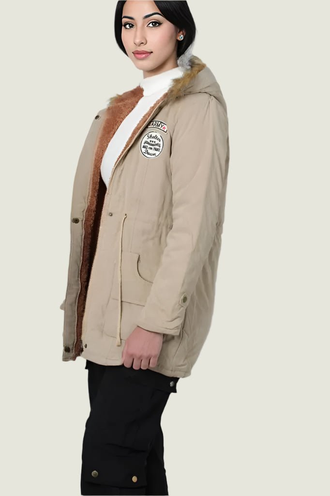 Faux Fur-Lined Winter Parka Jacket with Hood